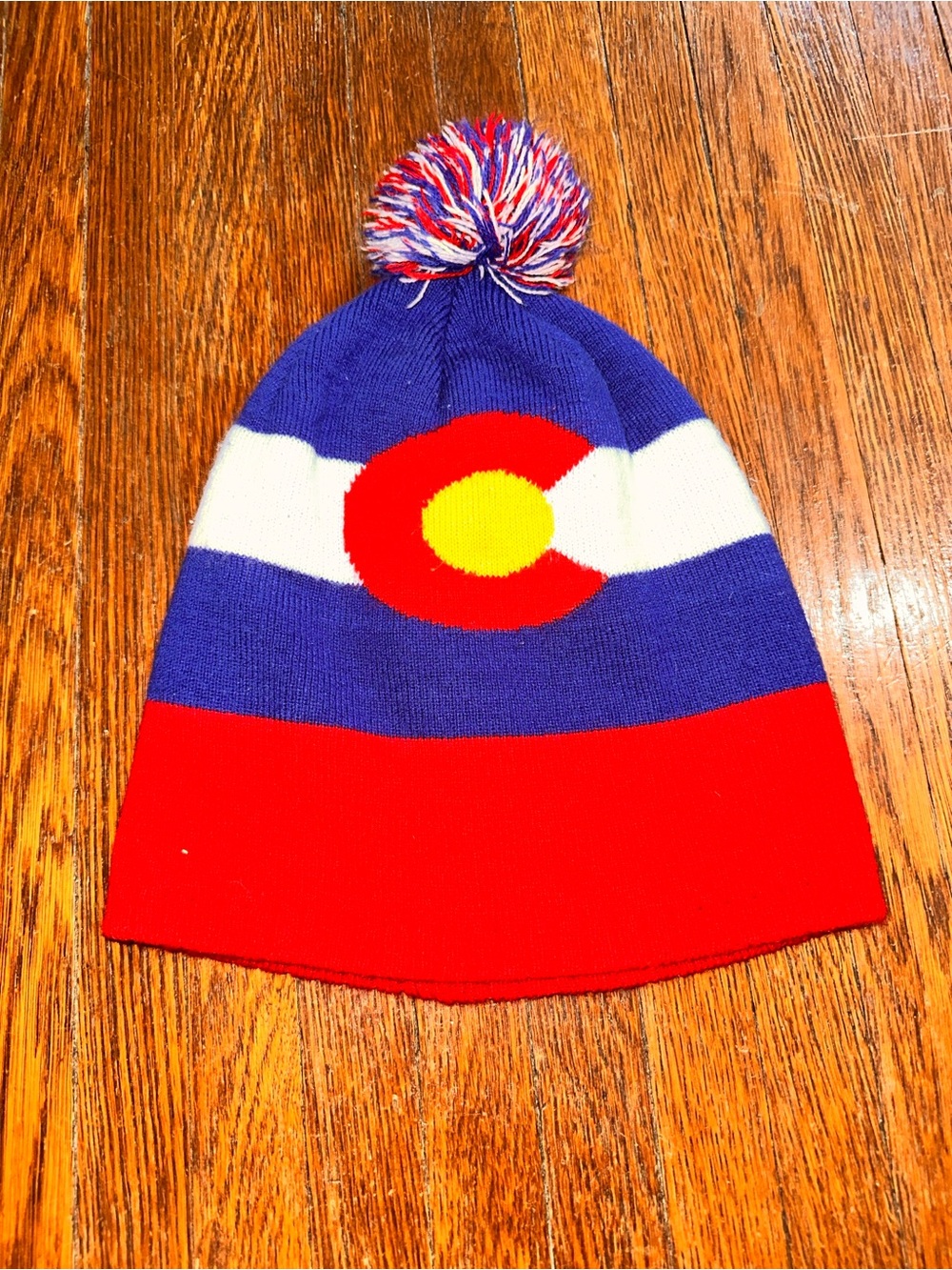 Vintage Colorado State Flag Red White Blue Yellow Pom Pom Beanie
